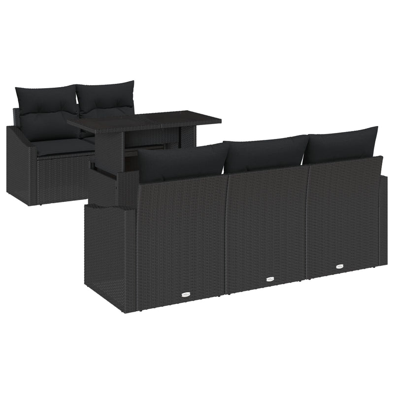 6 Piece Garden Sofa Set with Cushions Black Poly Rattan