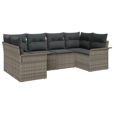 6 Piece Garden Sofa Set with Cushions Grey Poly Rattan