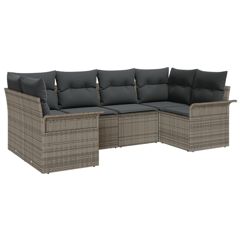 6 Piece Garden Sofa Set with Cushions Grey Poly Rattan