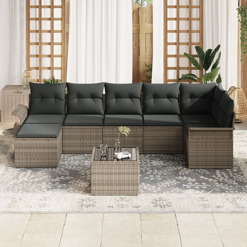 7 Piece Garden Sofa Set with Cushions Black Poly Rattan