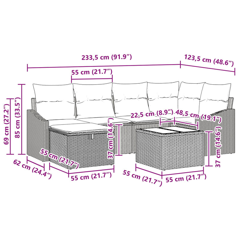 7 Piece Garden Sofa Set with Cushions Black Poly Rattan