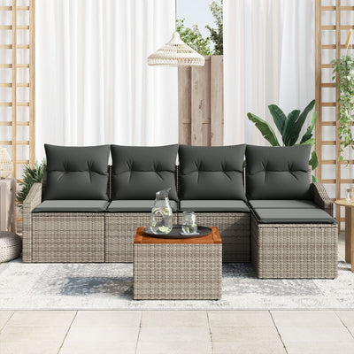 6 Piece Garden Sofa Set with Cushions Grey Poly Rattan Acacia