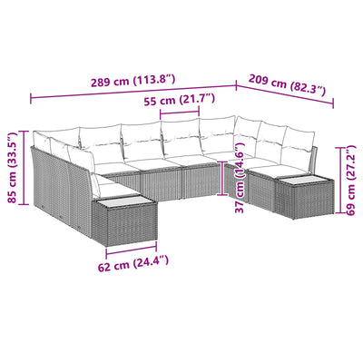 9 Piece Garden Sofa Set with Cushions Black Poly Rattan Acacia