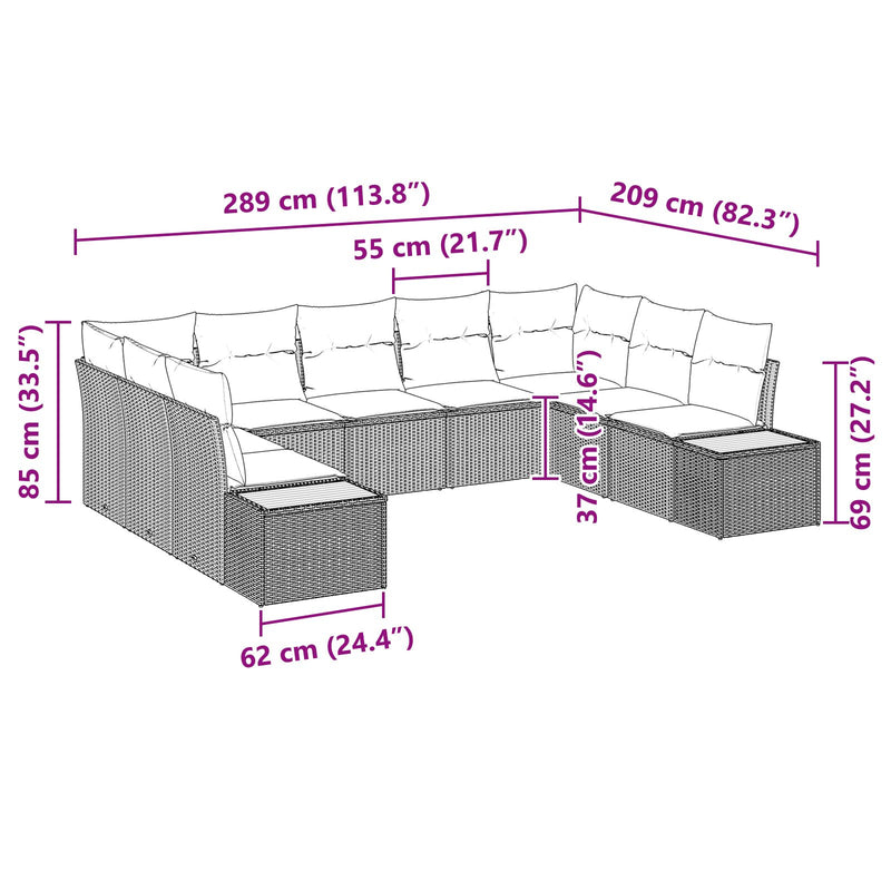 9 Piece Garden Sofa Set with Cushions Black Poly Rattan Acacia