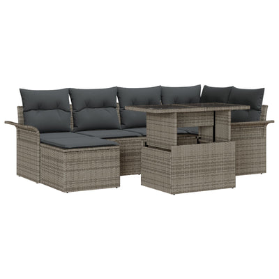 7 Piece Garden Sofa Set with Cushions Grey Poly Rattan