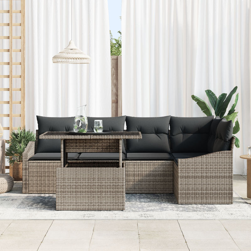 6 Piece Garden Sofa Set with Cushions Grey Poly Rattan