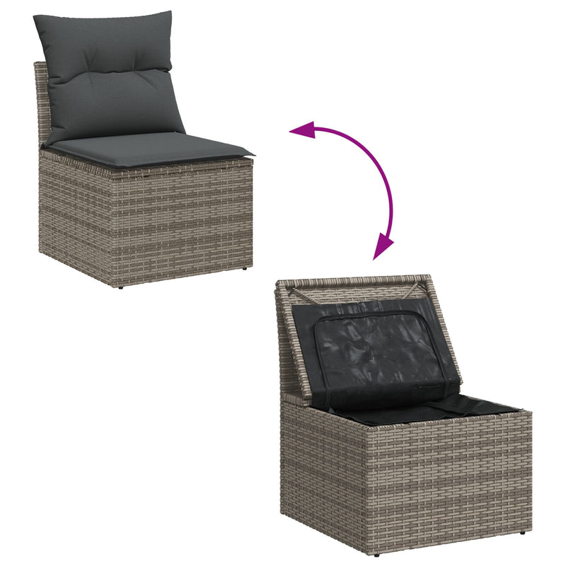 9 Piece Garden Sofa Set with Cushions Grey Poly Rattan Acacia