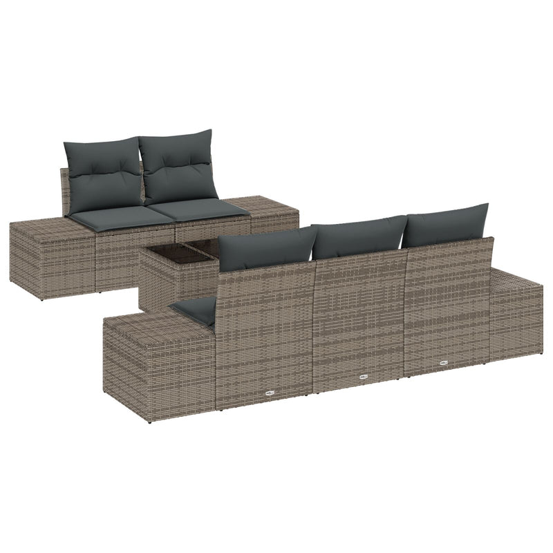 6 Piece Garden Sofa Set with Cushions Grey Poly Rattan