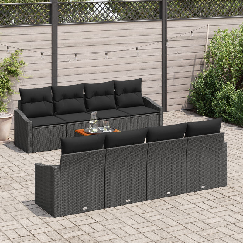 9 Piece Garden Sofa Set with Cushions Black Poly Rattan Acacia