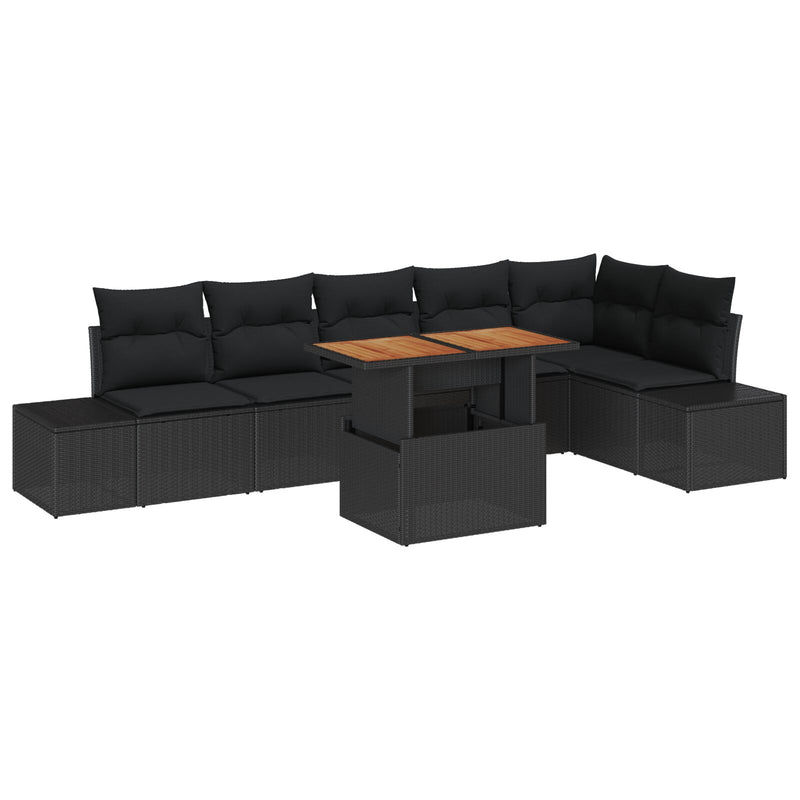 7 Piece Garden Sofa Set with Cushions Black Poly Rattan