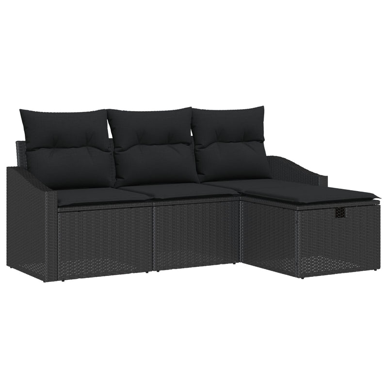 4 Piece Garden Sofa Set with Cushions Black Poly Rattan