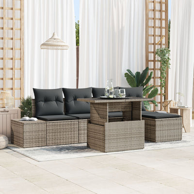 Garden Sofa Set Set of 6 Beige Rattan, Polyester Outdoor Sofa Set