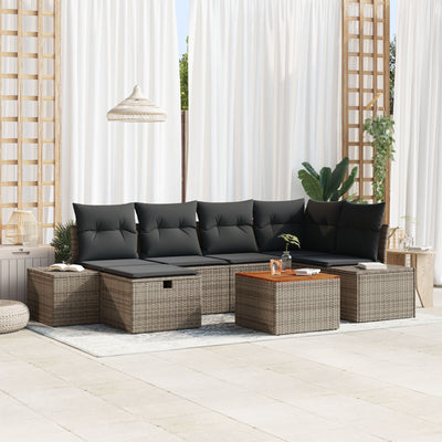 Garden Sofa Set Set of 7 Grey Poly Rattan Outdoor Sofa