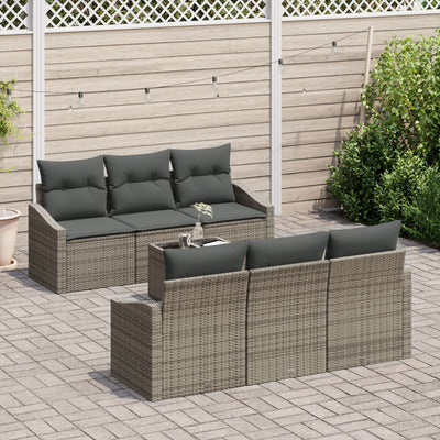 7 Piece Garden Sofa Set with Cushions Grey Poly Rattan