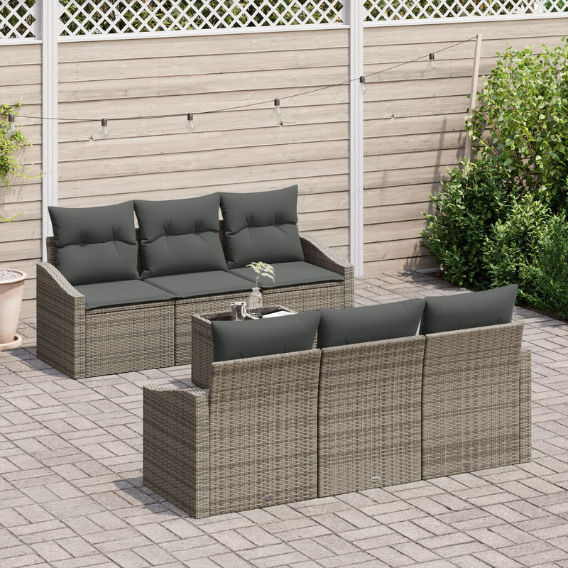 7 Piece Garden Sofa Set with Cushions Grey Poly Rattan
