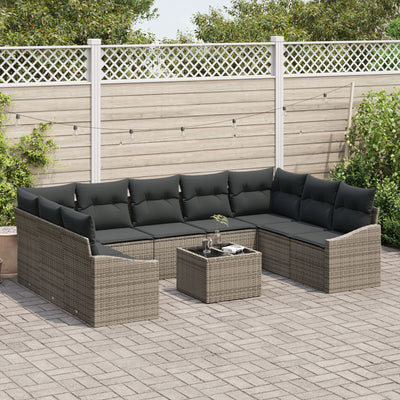 9 Piece Garden Sofa Set with Cushions Black Poly Rattan