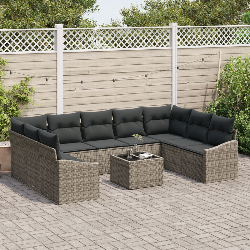 9 Piece Garden Sofa Set with Cushions Black Poly Rattan