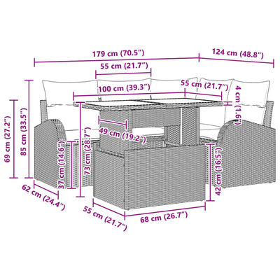 5 Piece Garden Sofa Set with Cushions Black Poly Rattan