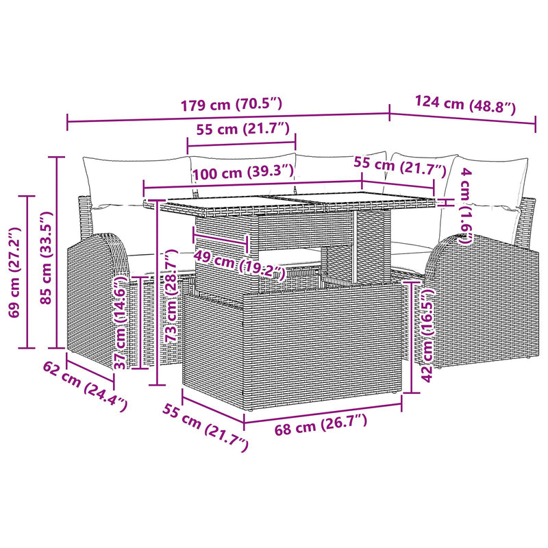 5 Piece Garden Sofa Set with Cushions Black Poly Rattan