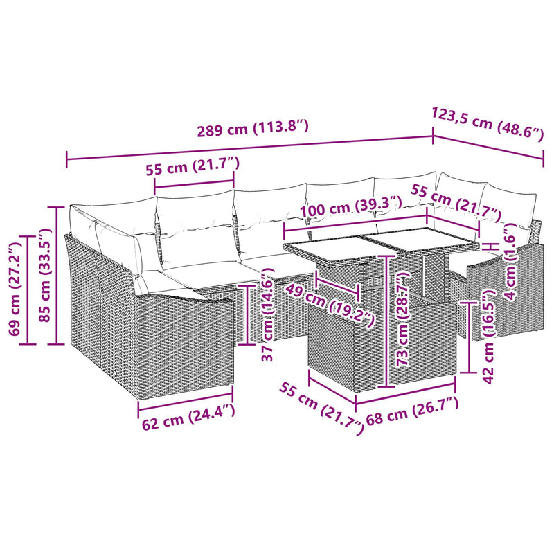 8 Piece Garden Sofa Set with Cushions Grey Poly Rattan