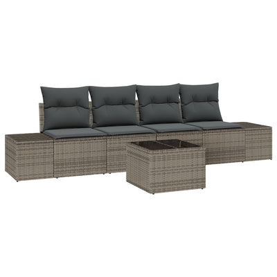 5 Piece Garden Sofa Set with Cushions Grey Poly Rattan