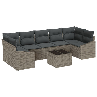 8 Piece Garden Sofa Set with Cushions Grey Poly Rattan