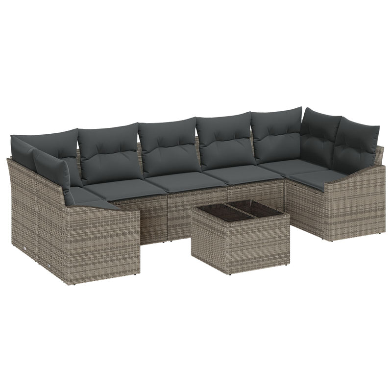8 Piece Garden Sofa Set with Cushions Grey Poly Rattan