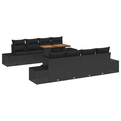 7 Piece Garden Sofa Set with Cushions Black Poly Rattan