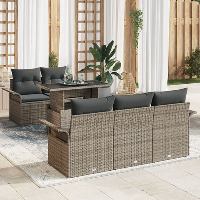 6 Piece Garden Sofa Set with Cushions Grey Poly Rattan