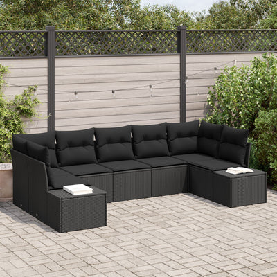 7 Piece Garden Sofa Set with Cushions Black Poly Rattan