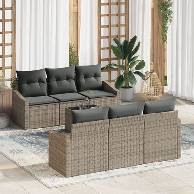 7 Piece Garden Sofa Set with Cushions Grey Poly Rattan