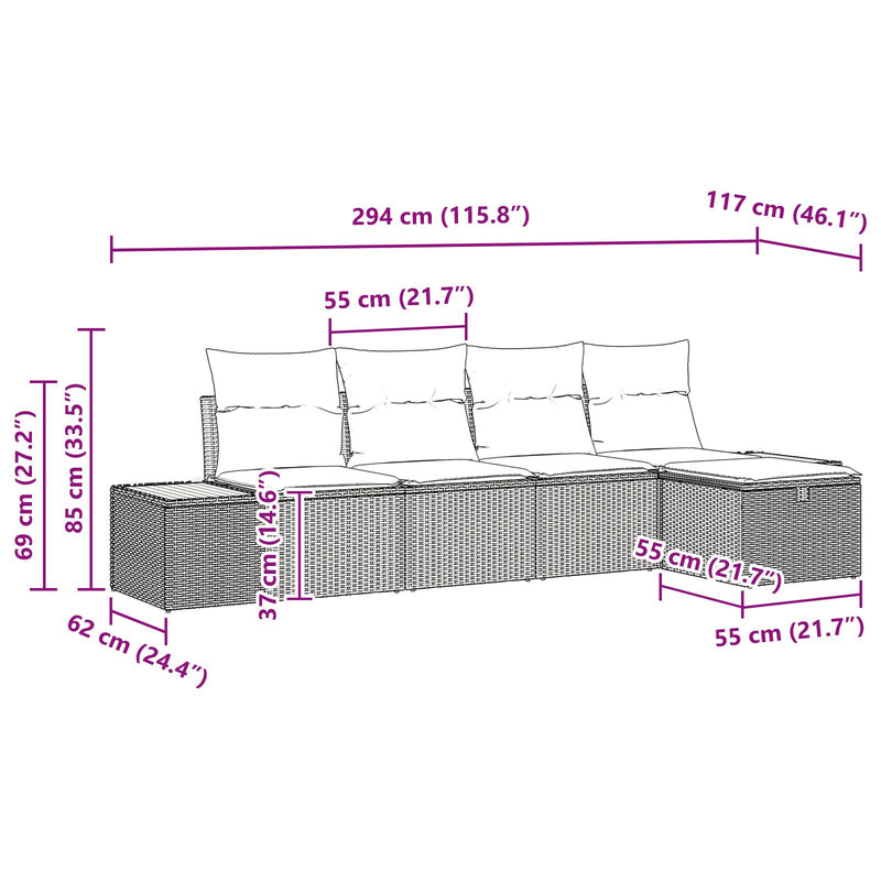 5 Piece Garden Sofa Set with Cushions Black Poly Rattan