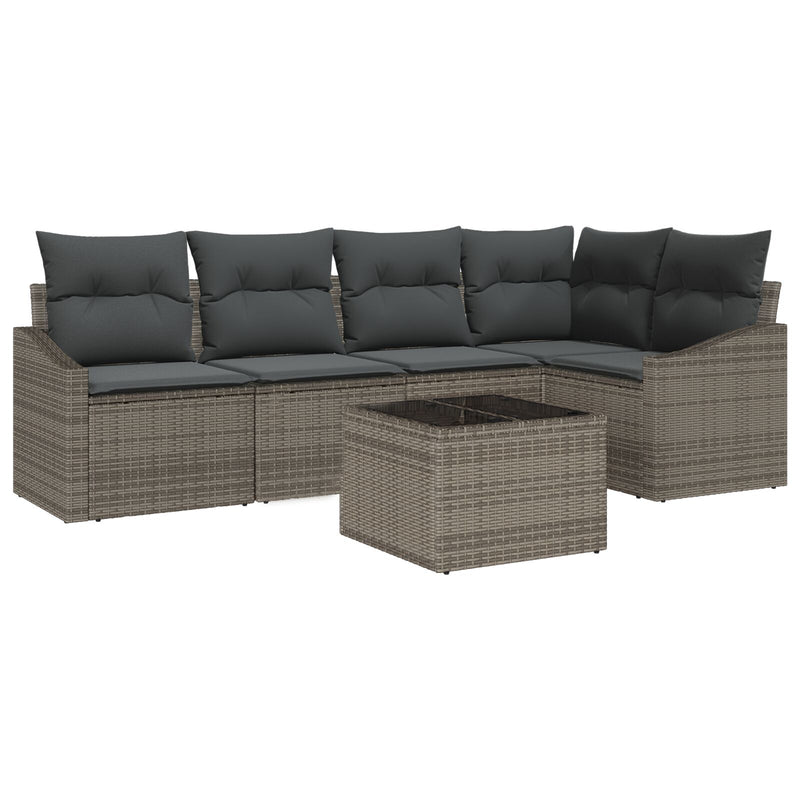 5 Piece Garden Sofa Set with Cushions Grey Poly Rattan