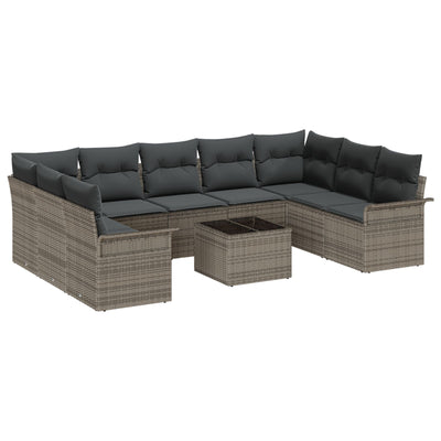 9 Piece Garden Sofa Set with Cushions Black Poly Rattan
