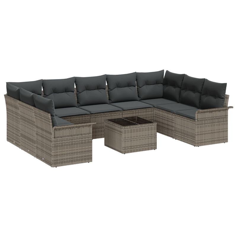 9 Piece Garden Sofa Set with Cushions Black Poly Rattan