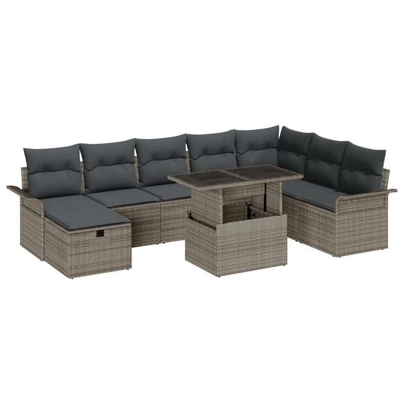 9 Piece Garden Sofa Set with Cushions Grey Poly Rattan