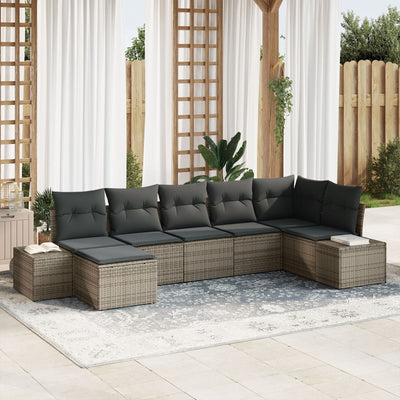 7 Piece Garden Sofa Set with Cushions Grey Poly Rattan