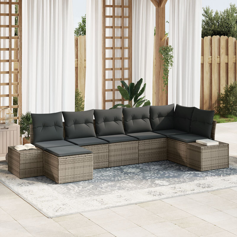 7 Piece Garden Sofa Set with Cushions Grey Poly Rattan