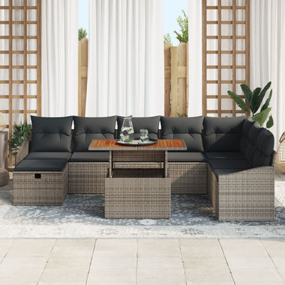 9 Piece Garden Sofa Set with Cushions Grey Poly Rattan