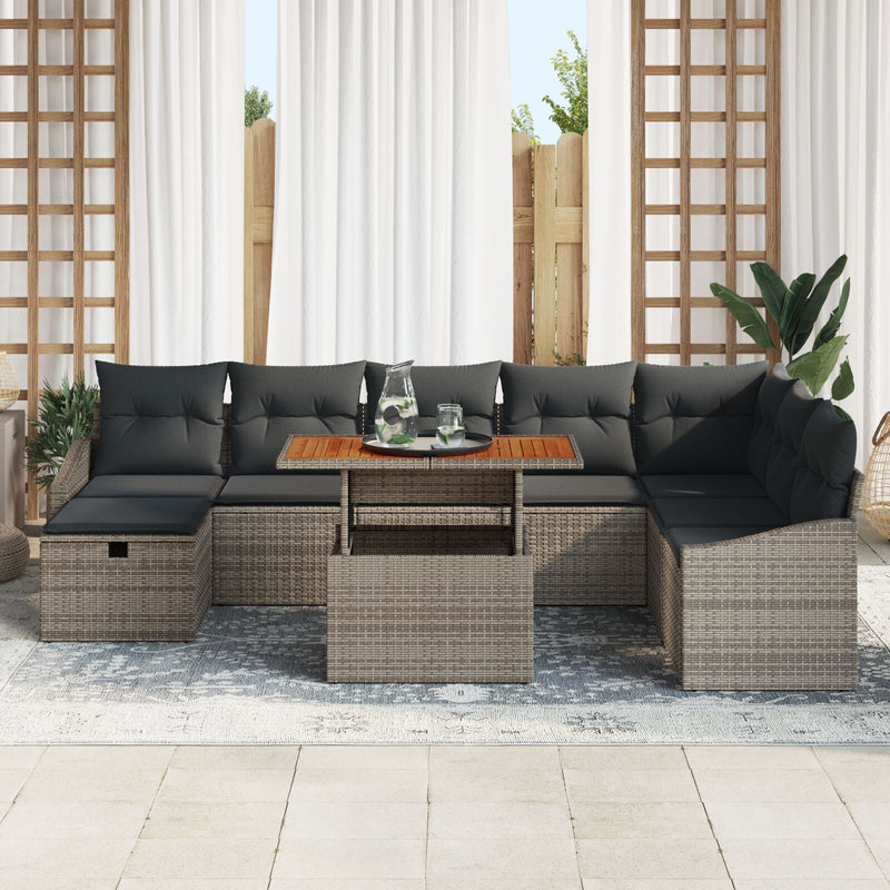 9 Piece Garden Sofa Set with Cushions Grey Poly Rattan