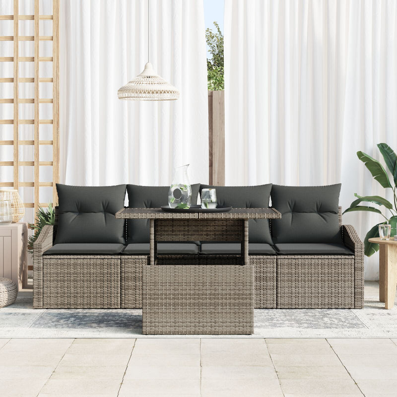 5 Piece Garden Sofa Set with Cushions Grey Poly Rattan