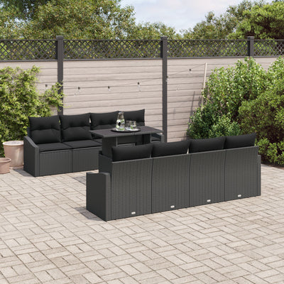 9 Piece Garden Sofa Set with Cushions Black Poly Rattan