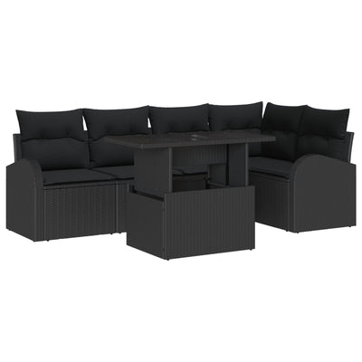 6 Piece Garden Sofa Set with Cushions Dark Grey Poly Rattan