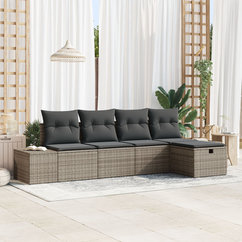 5 Piece Garden Sofa Set with Cushions Grey Poly Rattan