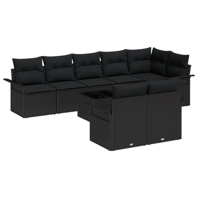 9 Piece Garden Sofa Set with Cushions Beige Poly Rattan