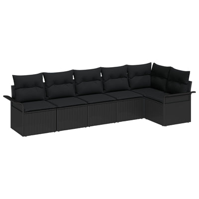 6 Piece Garden Sofa Set with Cushions Black Poly Rattan