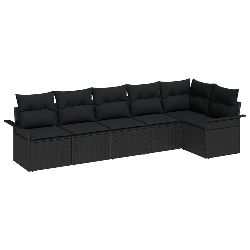 6 Piece Garden Sofa Set with Cushions Black Poly Rattan