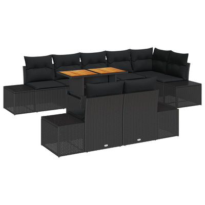 9 Piece Garden Sofa Set with Cushions Black Poly Rattan