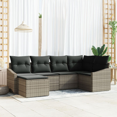 6 Piece Garden Sofa Set with Cushions Grey Poly Rattan