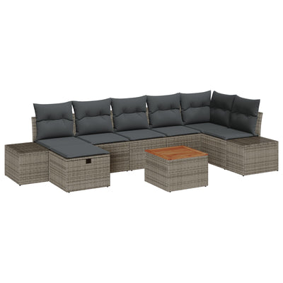 8 Piece Garden Sofa Set with Cushions Grey Poly Rattan